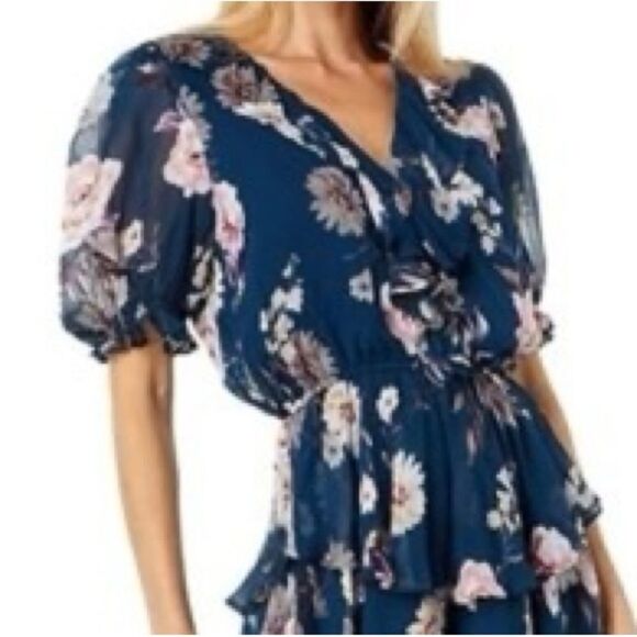 YUMI KIM Reese navy Floral Mini Ruffle dress bell sleeve Large NWT - Picture 3 of 15
